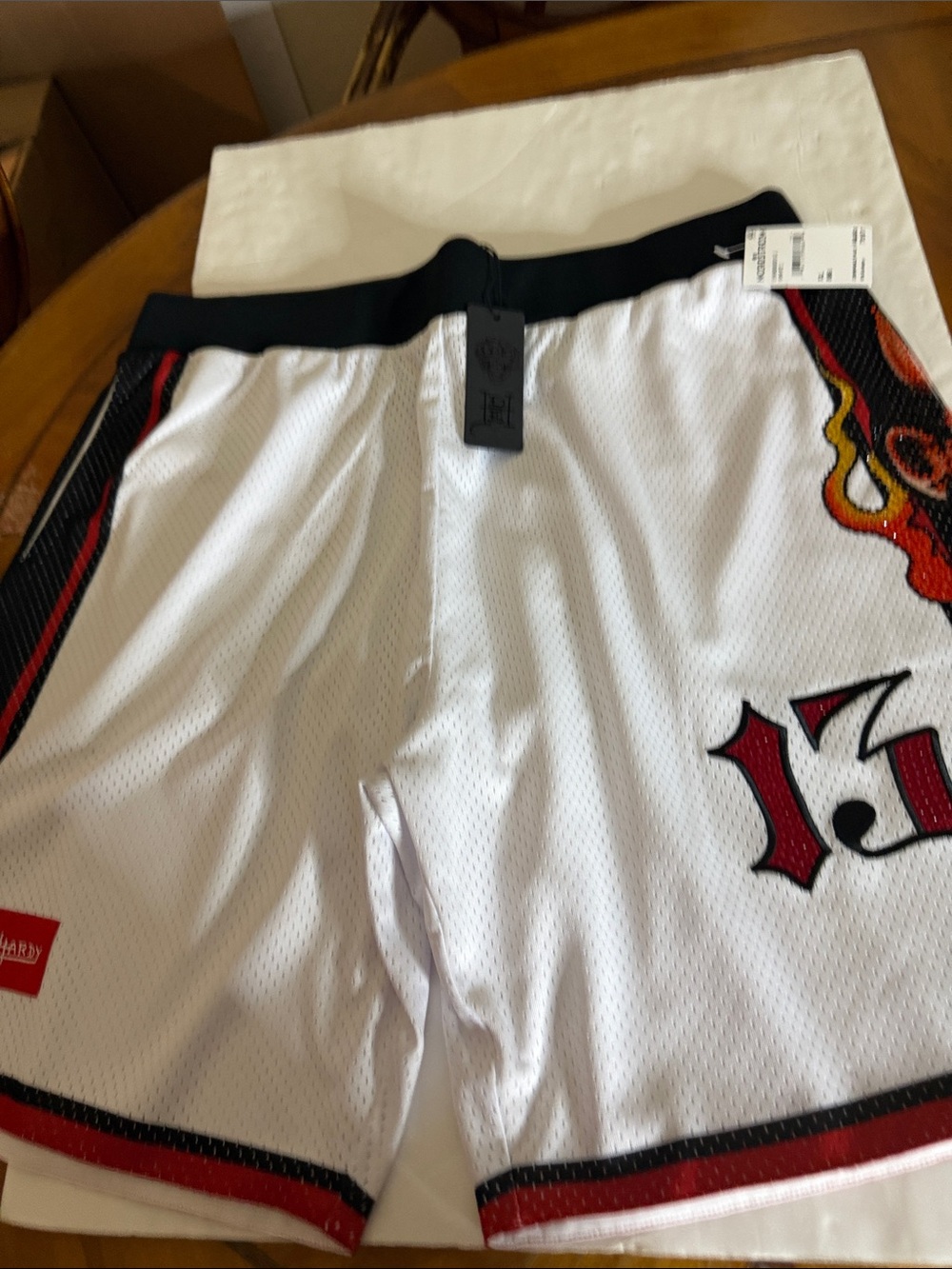 Ed Hardy panther graphic sequins white and red Athletic Mesh Shorts